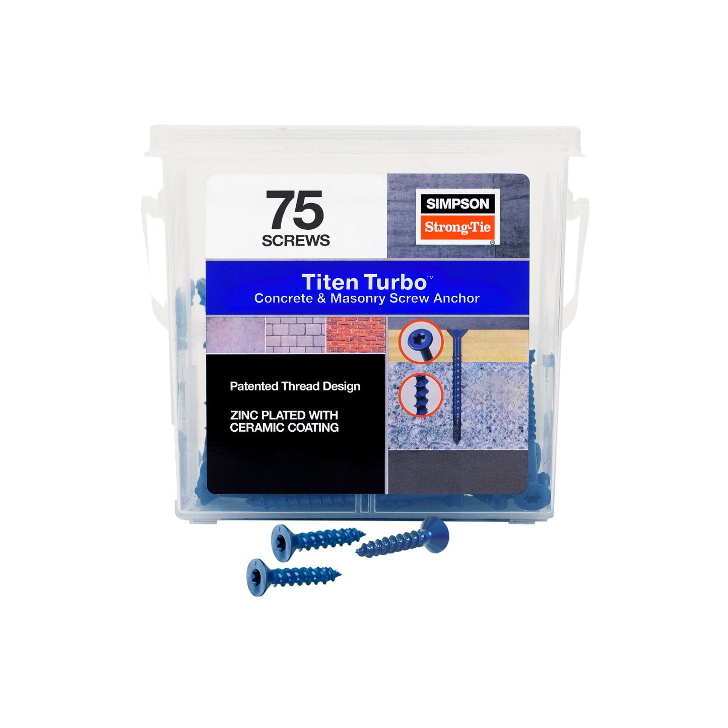 3/16" x 1-1/4" Strong-Tie Flat Head Titen Turbo Screw Anchor, Blue Zinc, Pkg 75