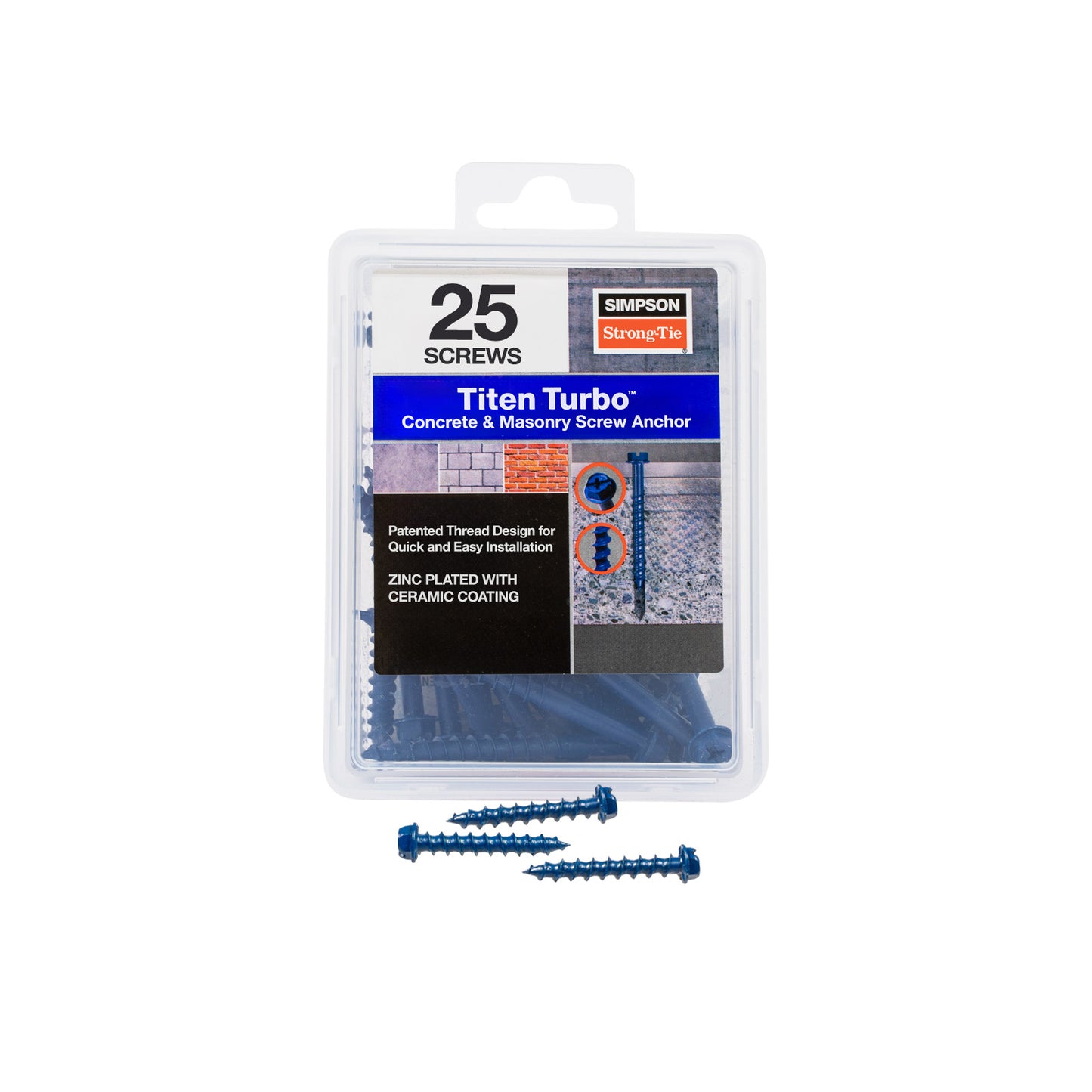 1/4"-1-1/4" Strong-Tie Hex Head Titen Turbo Screw Anchor, Blue Zinc, Pkg 25