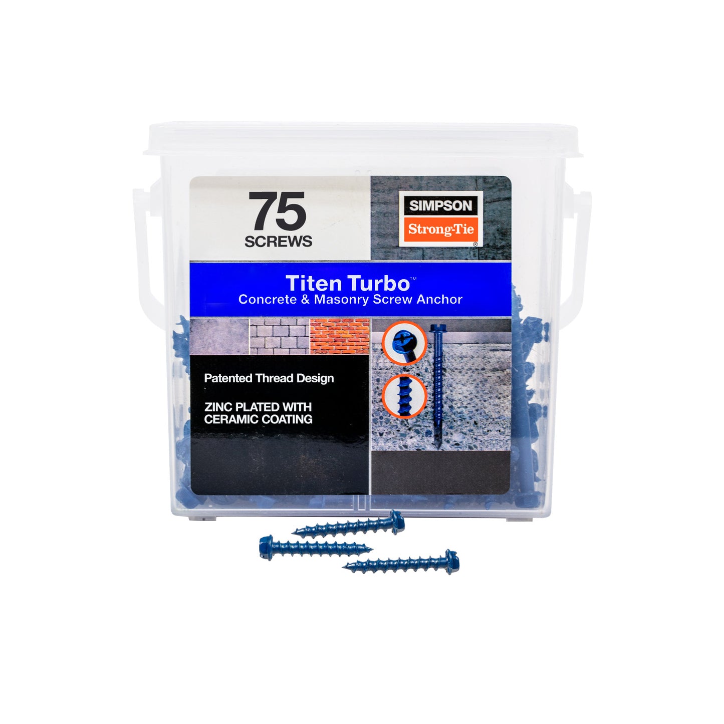 1/4"-1-1/4" Strong-Tie Hex Head Titen Turbo Screw Anchor, Blue Zinc, Pkg 75