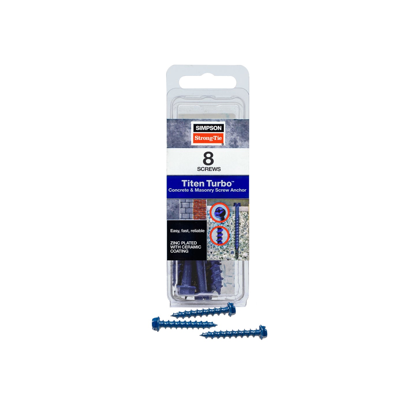 1/4"-1-1/4" Strong-Tie Hex Head Titen Turbo Screw Anchor, Blue Zinc, Pkg 8