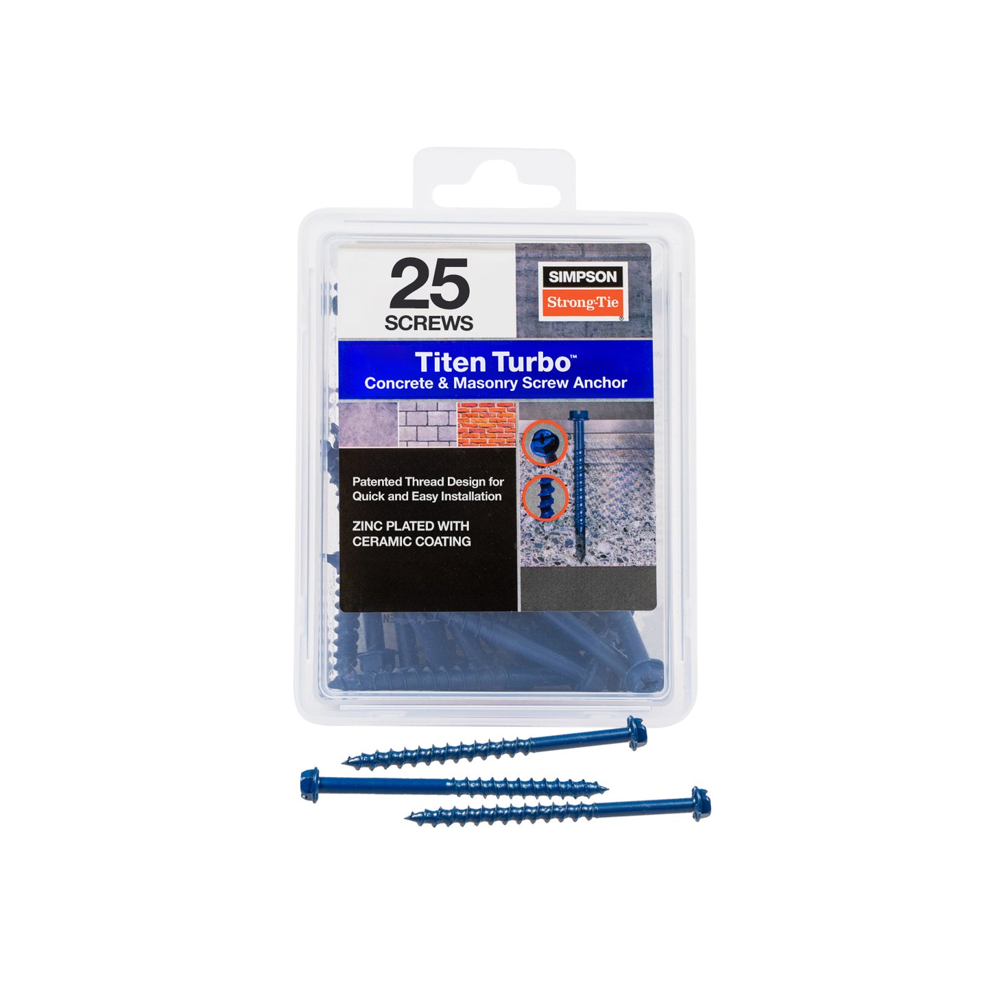 1/4"-2-3/4" Strong-Tie Hex Head Titen Turbo Screw Anchor, Blue Zinc, Pkg 25