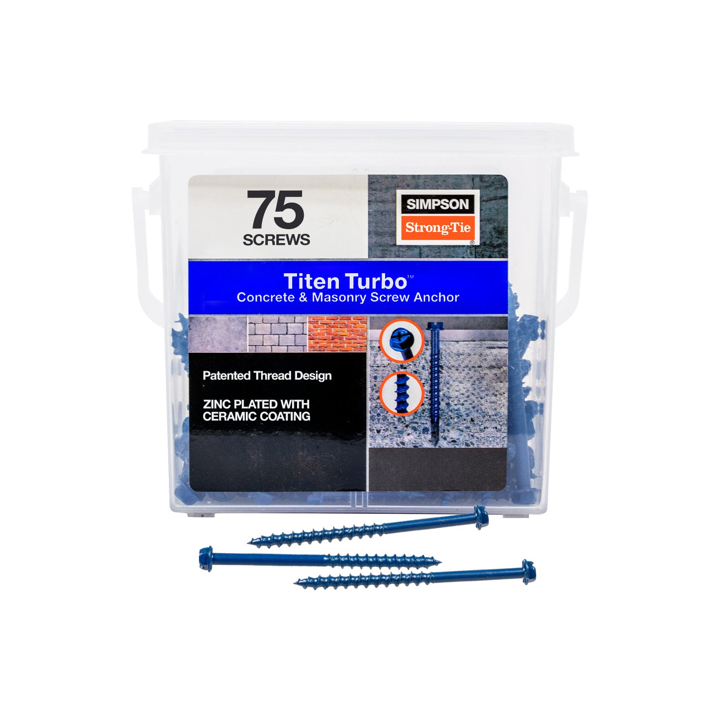 1/4"-3-1/4" Strong-Tie Hex Head Titen Turbo Screw Anchor, Blue Zinc, Pkg 75