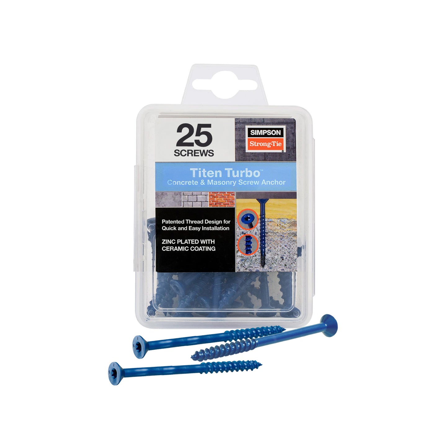 1/4" x 3-3/4" Strong-Tie Flat Head Titen Turbo Screw Anchor, Blue Zinc, Pkg 25