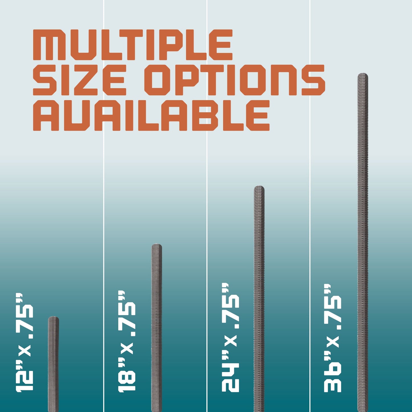 3/4"-10 x 1.5' 304 Stainless Steel Threaded Rod - Multiple Lengths