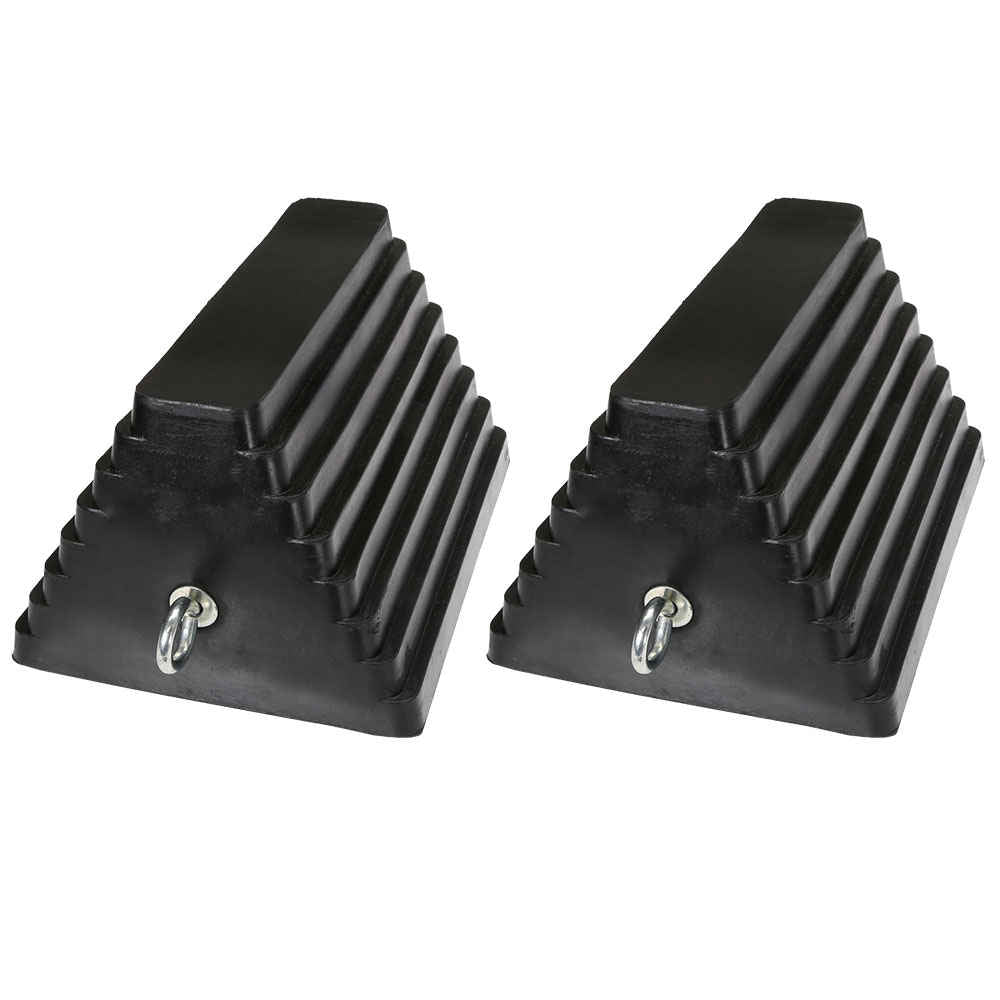 10" Rubber Double-Sided Wheel Chock with Eye Bolt - 2 Pack