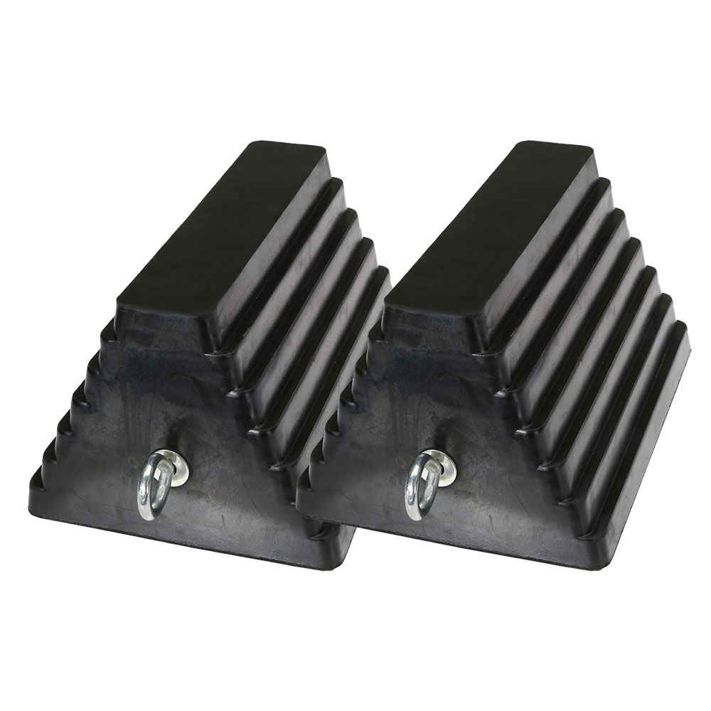 9-1/4" Rubber Double-Sided Wheel Chock with Eye Bolt - 2 Pack