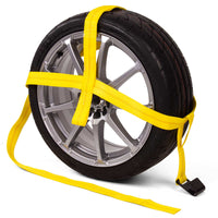 Yellow Adjustable Tow Dolly Strap with 2" Top Strap and Flat Hook