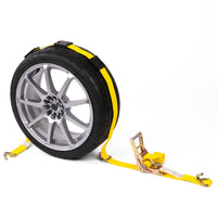 Wheel Strap with Wire Hooks & Adjustable Rubber Blocks & Ratchet