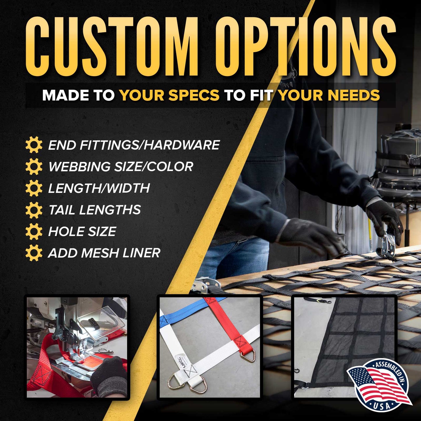 42" x 82" Heavy-Duty Cargo Net with Ratchets | E-Track & Double Stud Fittings