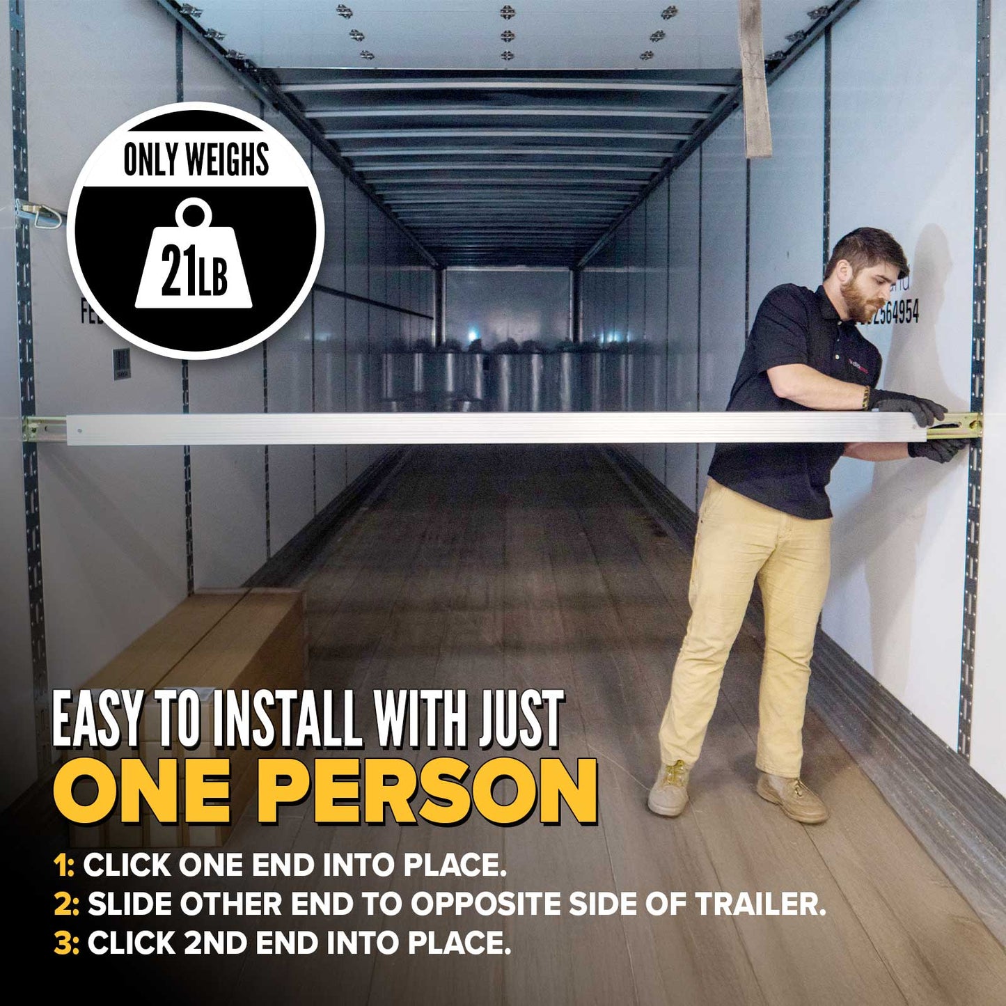 93" - 103" Aluminum E-Track Load Bar with Flat Latch Release - 3,000 lb Capacity