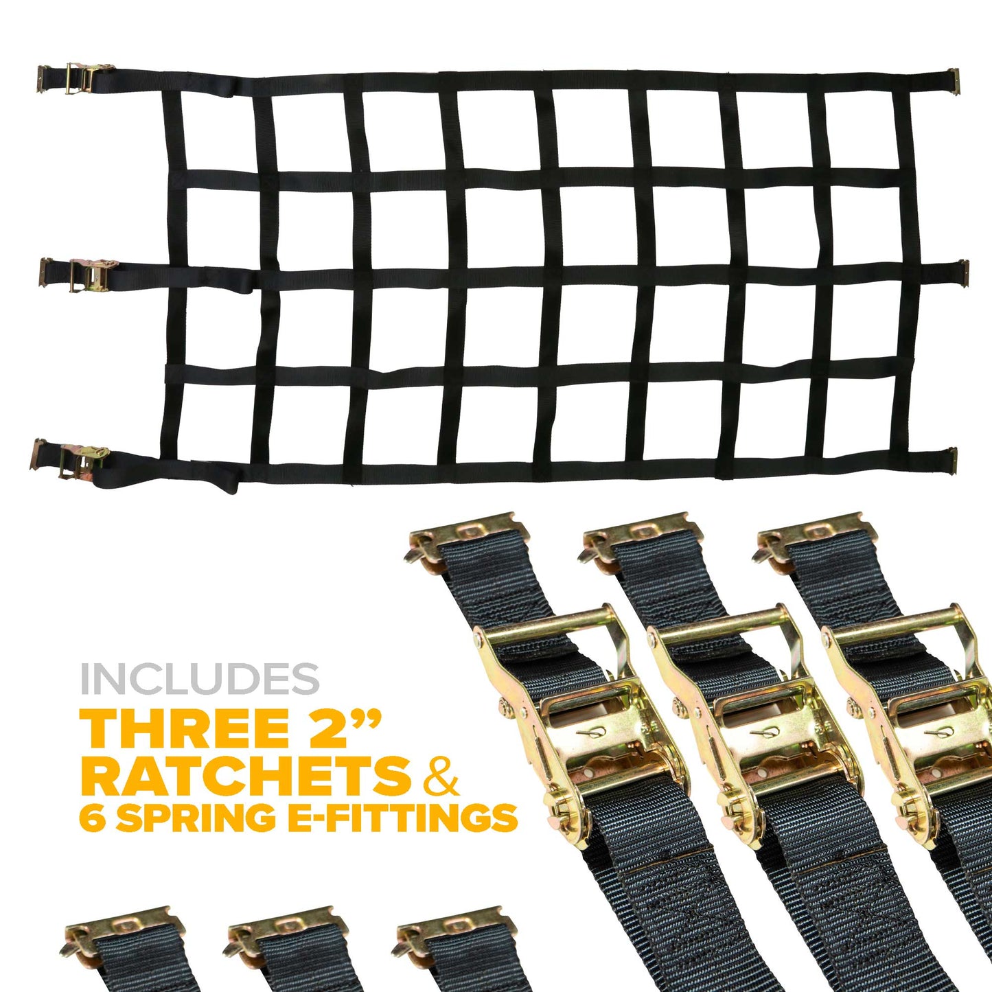 42" x 82" Heavy Duty Cargo Net with Ratchets & E-Track Fittings