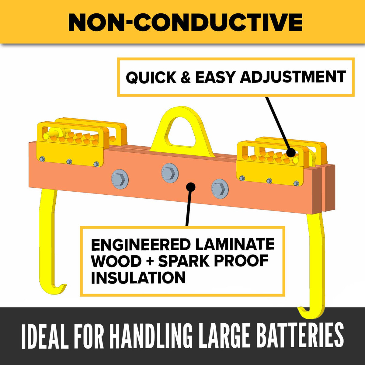 Non-Conductive Lifting Beam - 4,000 Lb. Capacity - 2.5' Max Spread