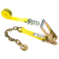 2" x 8' Tow Truck Ratchet Strap - Chain Extension / RTJ Cluster Hook | Yellow
