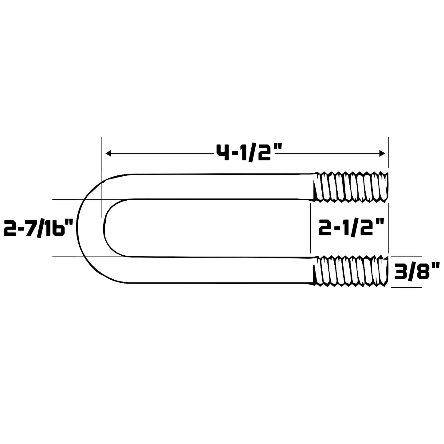 2" Round Pipe U Bolt, 3/8"-16 Thread - Zinc