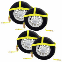 Wheel Net 2" Tire Holder w/ Ratchet Strap & Flat Snap Hooks - 4 Pack