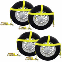 Car Carrier Tire Holder Basket Straps w/ Swivel Hooks & Ratchet - 4 Pack