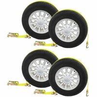 Car Carrier Wheel Strap w/ Swivel Hooks & Ratchet - 4 Pack