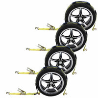 2" x 11' Car Carrier Ratchet Strap w/ Wire Hooks & 3 Rubber Cleats - 4 Pack