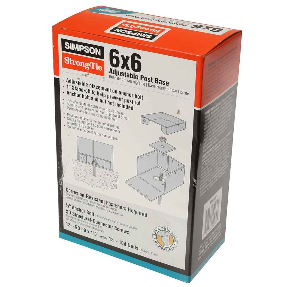 Simpson ABW66Z 6x6 Adjustable Post Base Zmax Finish image 1 of 7 image 2 of 7 image 3 of 7