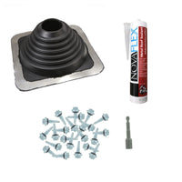 #4 Square EPDM Metal Roof Pipe Boot wInstall Kit Black