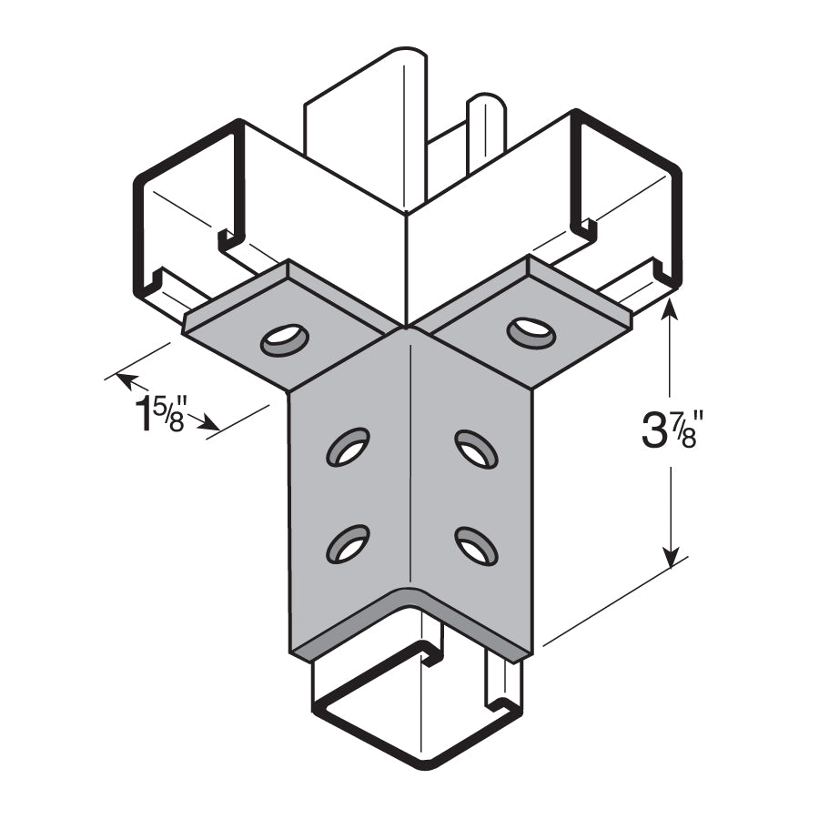 Flexstrut FS-5518 2-Way Channel Wing Connector Drawing With Dimensions