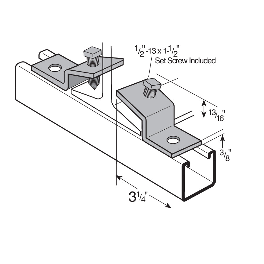 Flexstrut FS-5712 Flange Beam Clamp With Set Screw Drawing With Dimensions