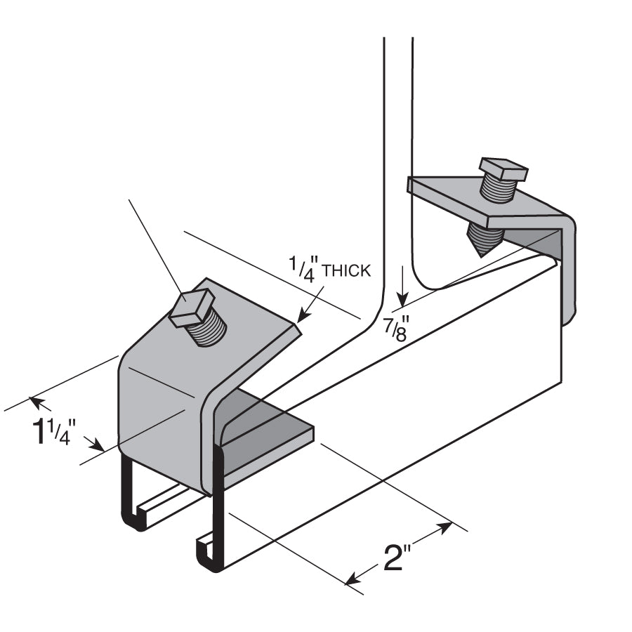 Flexstrut FS-5715 Channel-To-Flange Beam Clamp Drawing With Dimensions