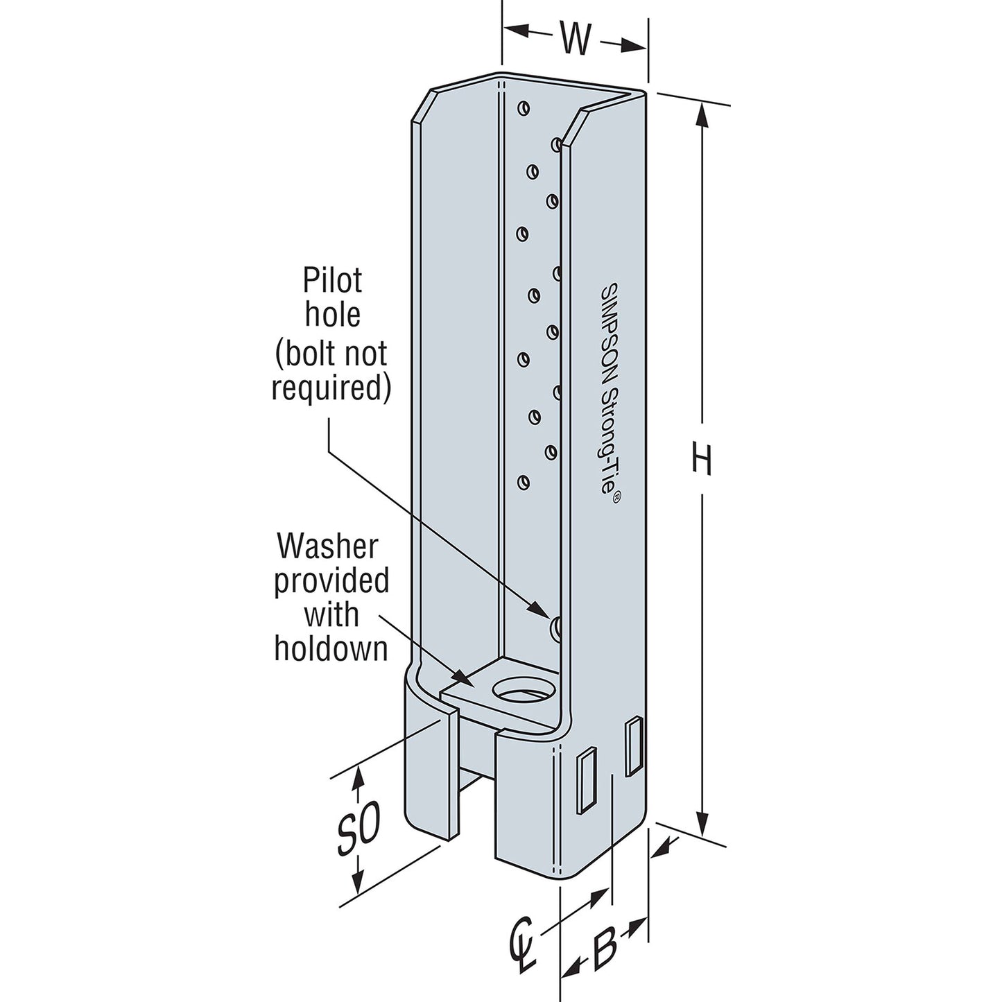 Simpson HDQ Quick-Install Holdown, Hot Dip Galvanized