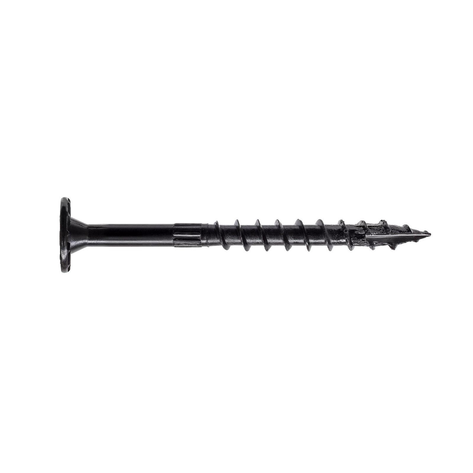 A black Simpson Strong-Tie SDWS Timber Screw with a washer head, designed for wood construction applications.