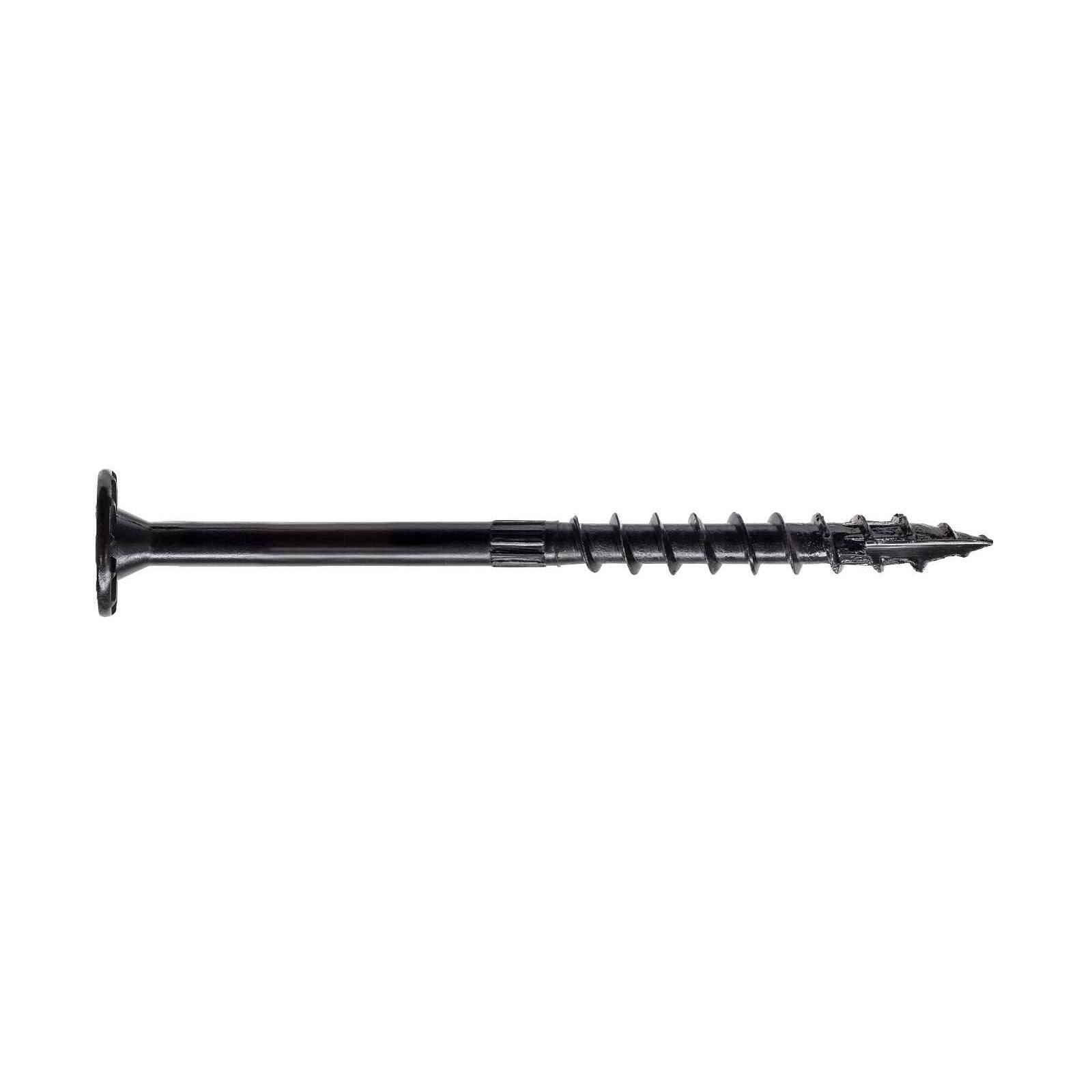 A single black Simpson Strong-Drive SDWS Timber Screw with a large washer head, designed for wood framing applications.