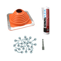 #4 Square HiTemp Silicone Metal Roof Boot wInstall Kit Red