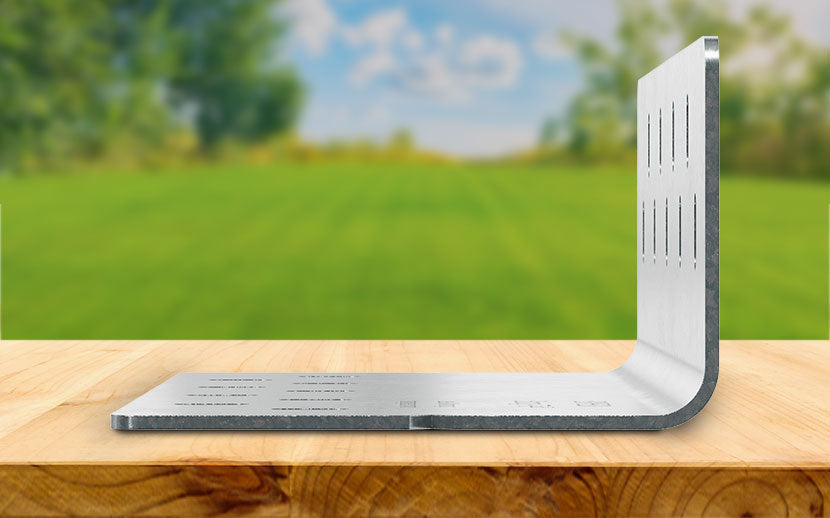 Metal heavy angle on a wooden surface with a blurred outdoor background