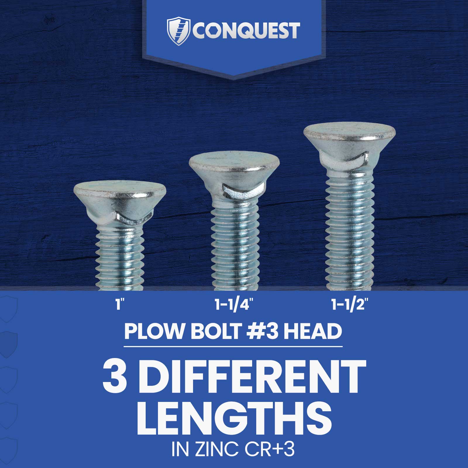 #3 head zinc plow bolt lengths available