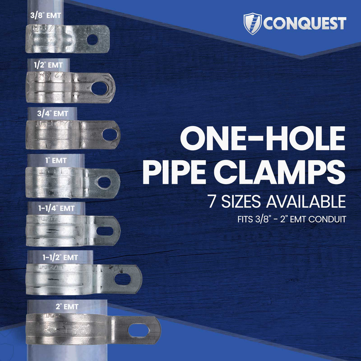 7 sizes available for EMT, fits pipe size
