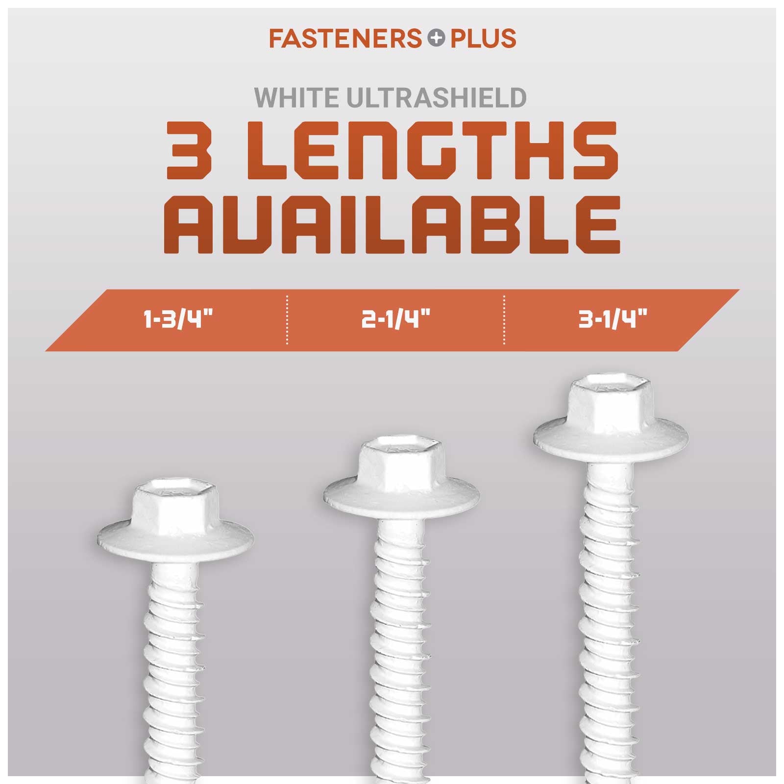 white ultrashield concrete screws available in 3 different lengths