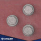 three hex bolts and fender washers installed on a red metal exterior surface
