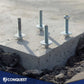Concrete foundation with metal bolts and fender washers