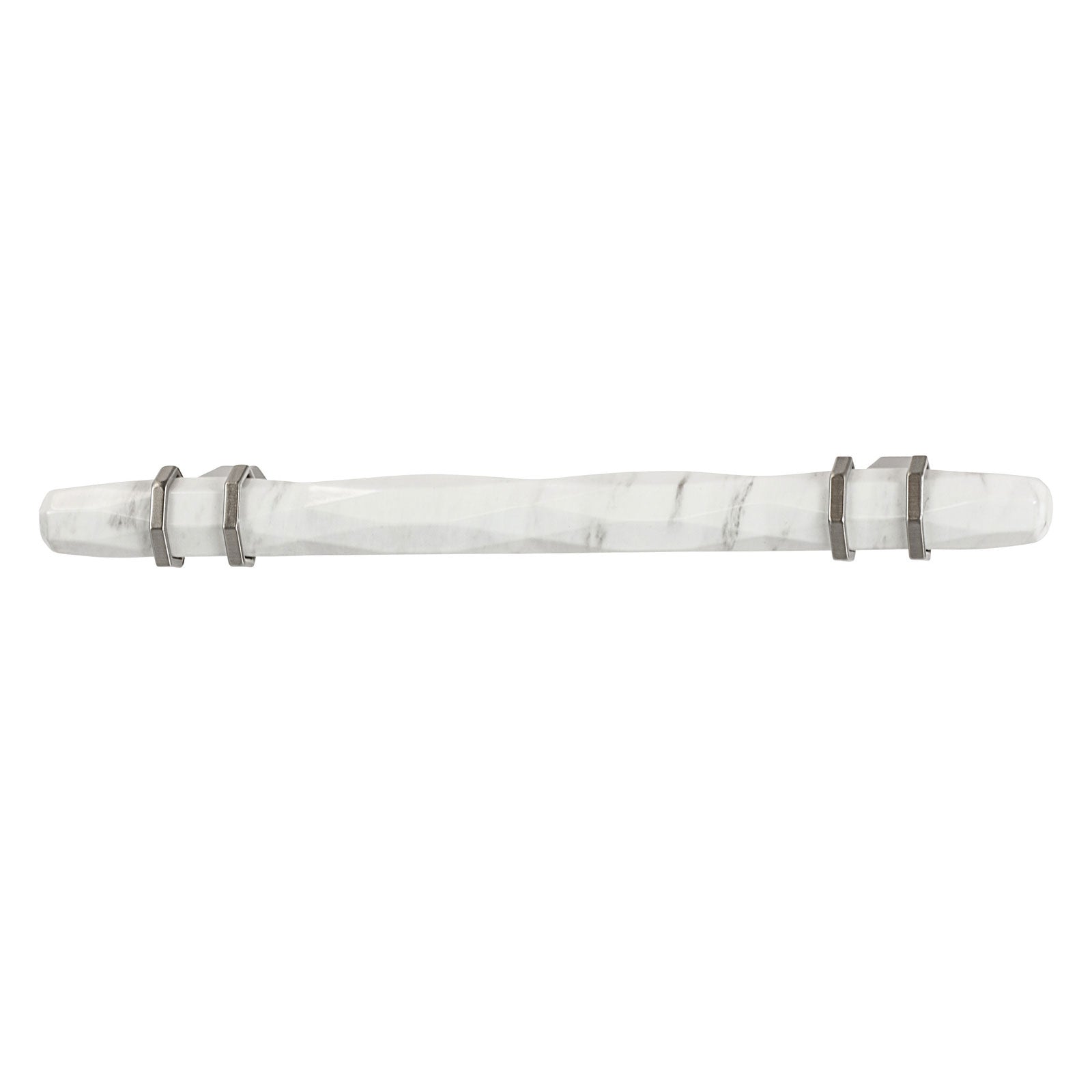Hafele Amerock Carroine Cabinet Handle - Marbleized White/Satin Nickel