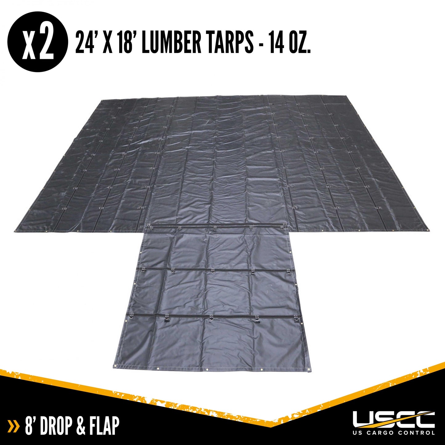 14 Oz. 3 Pc. Lumber Tarp - Ends: 24' X 18' (8' Drop); Mid: 24' X 18' - Black