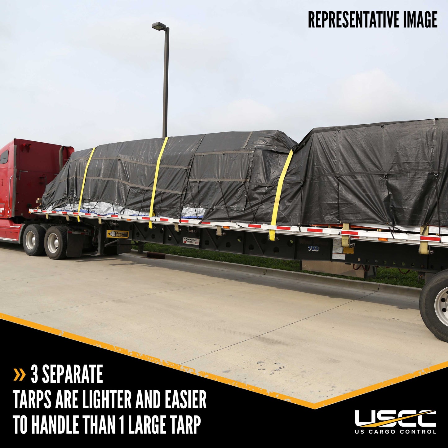 14 Oz. 3 Pc. Lumber Tarp - Ends: 24' X 18' (8' Drop); Mid: 24' X 18' - Black