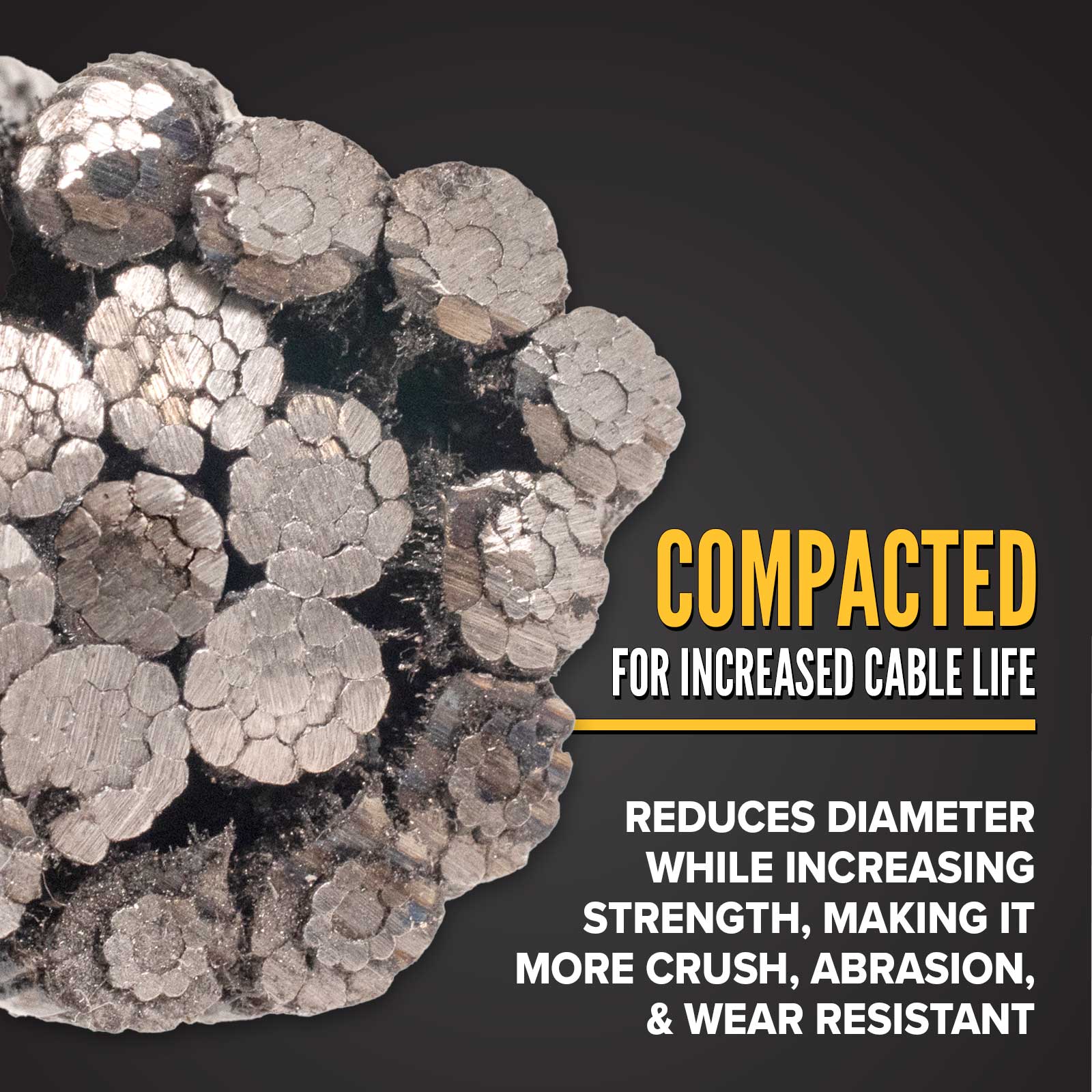 7/8" compacted steel cable is smaller but stronger