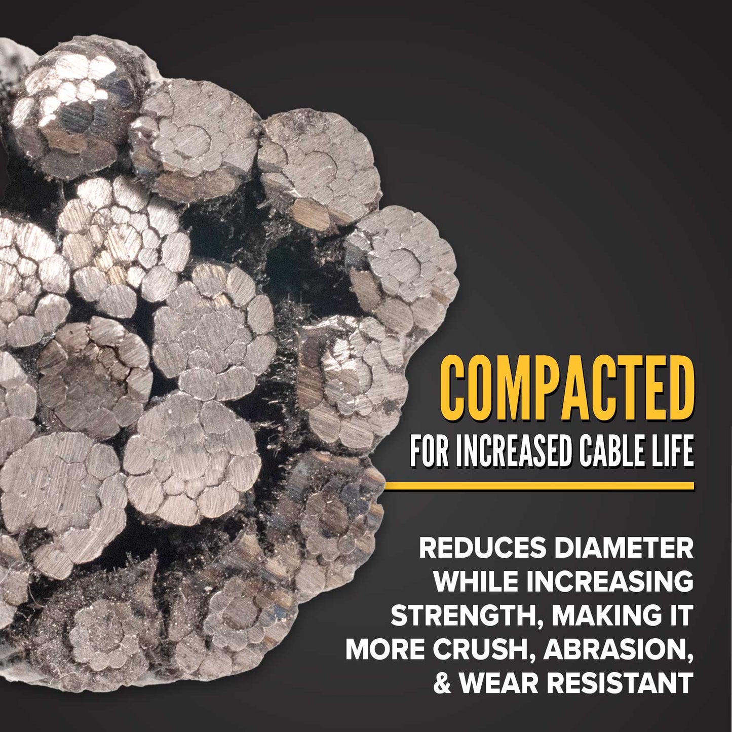 7/8" compacted steel cable is smaller but stronger