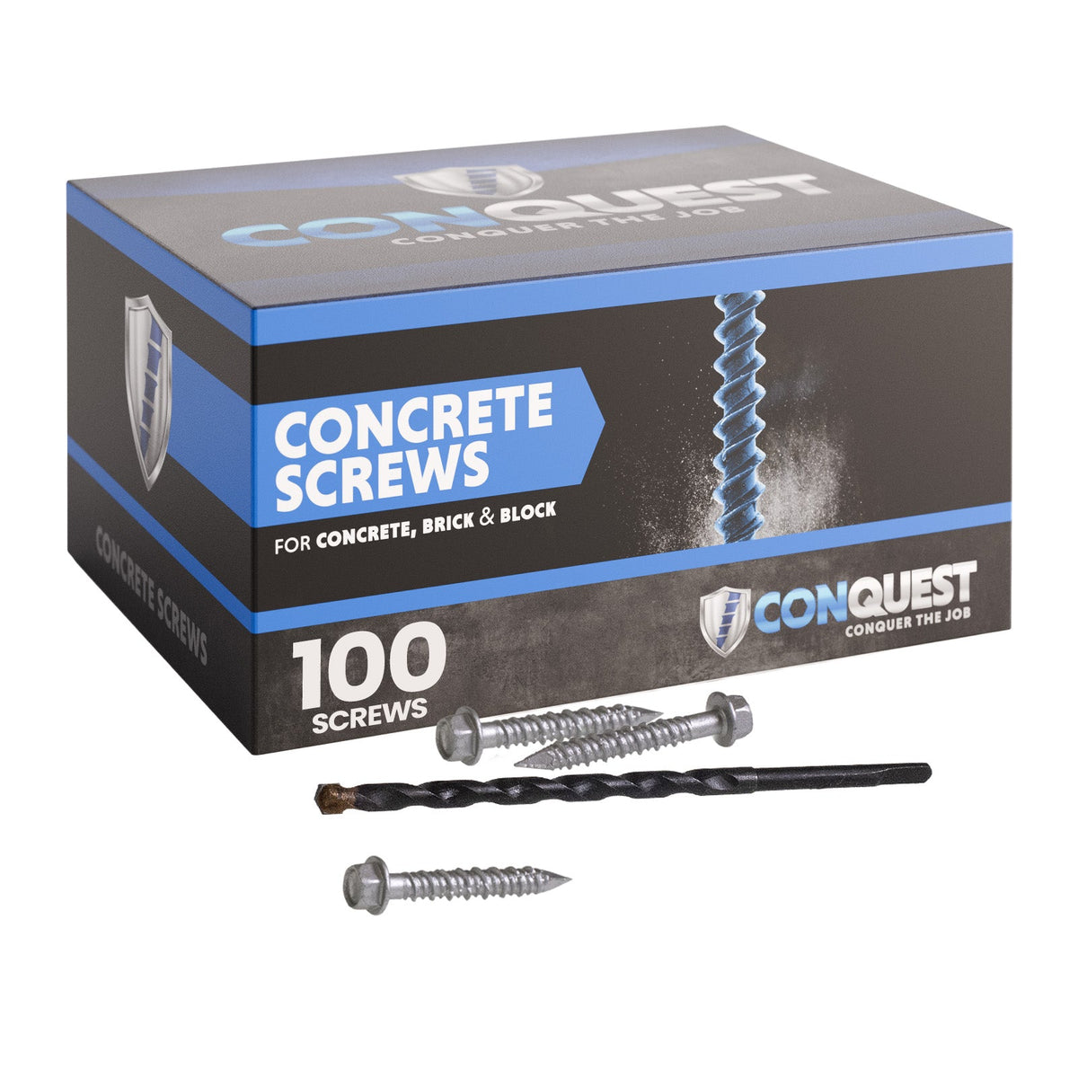 1/4" x 1-3/4" Conquest Hex Concrete Screw - 410 Stainless Steel, Pkg 100