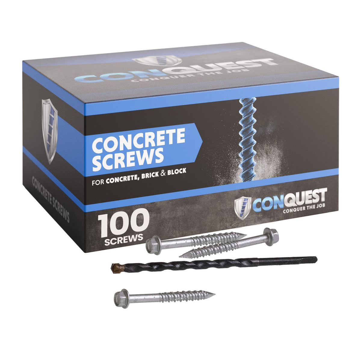 1/4" x 2-1/4" Conquest Hex Concrete Screw - 410 Stainless Steel, Pkg 100
