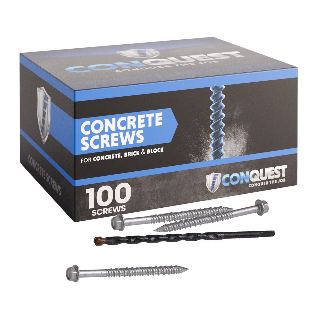 1/4" x 3-3/4" Conquest Hex Concrete Screw - 410 Stainless Steel, Pkg 100