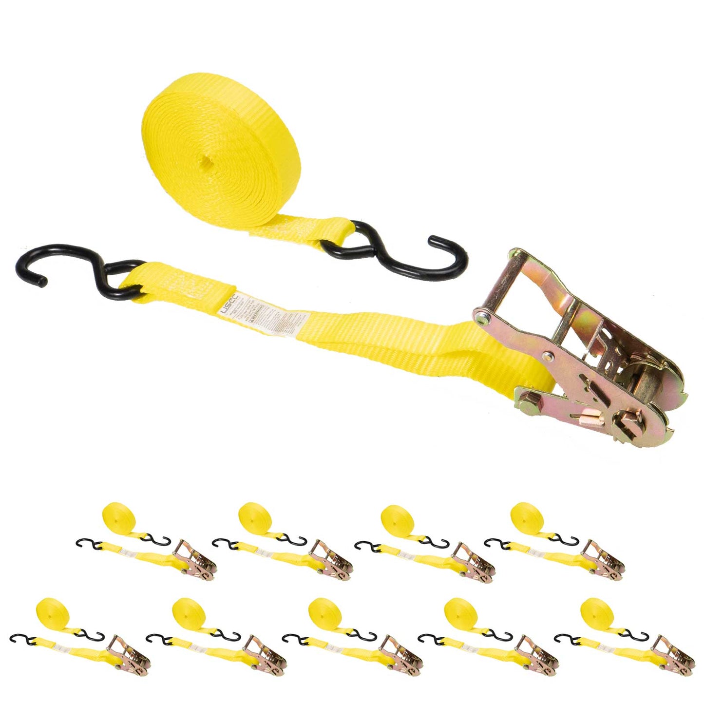 1" x 20' Ratchet Strap w/ S-Hook | 10-Pack