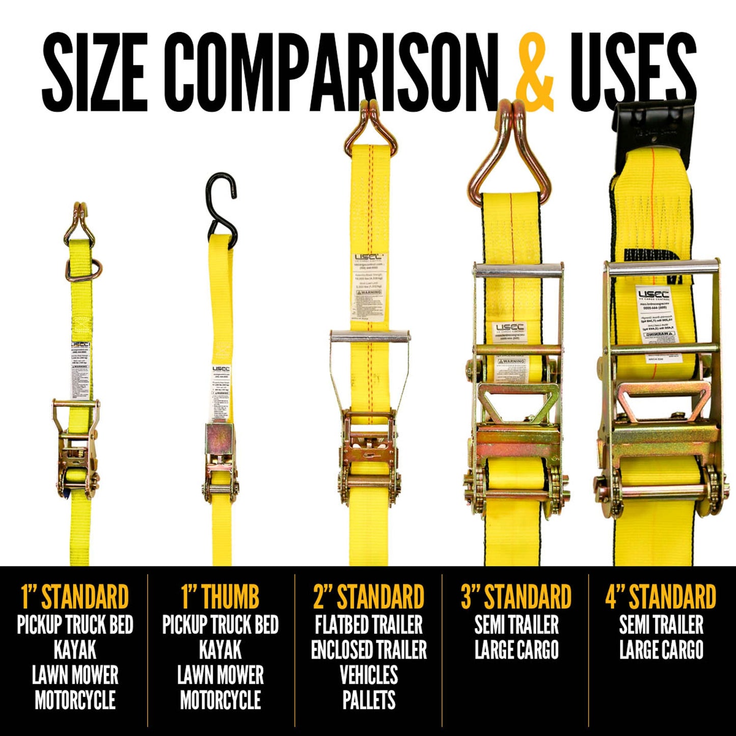 1" x 15' Ratchet Strap w/ S-Hook | 30-Pack