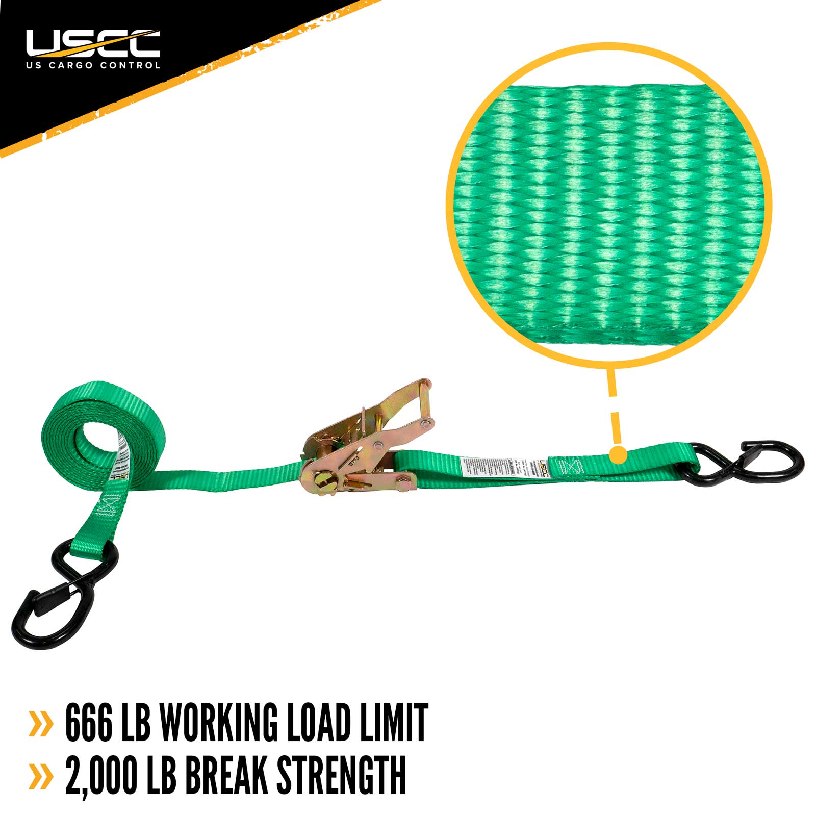 1" x 20' Green Ratchet Strap w/ S-Hook and Keeper