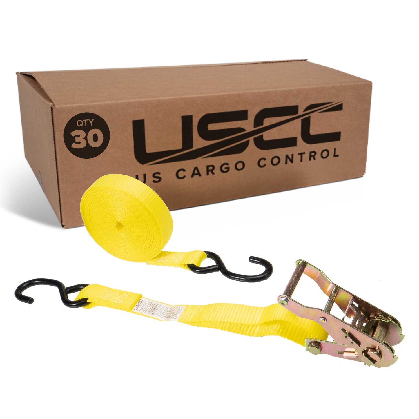 1" x 15' Ratchet Strap w/ S-Hook | 30-Pack