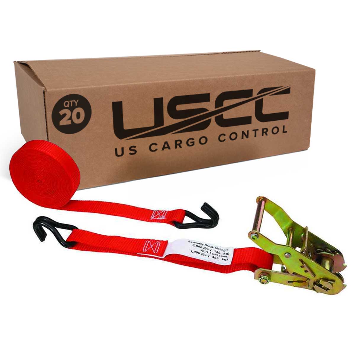 1" x 15' Ratchet Strap w/ Vinyl Coated Wire Hooks | 20-Pack